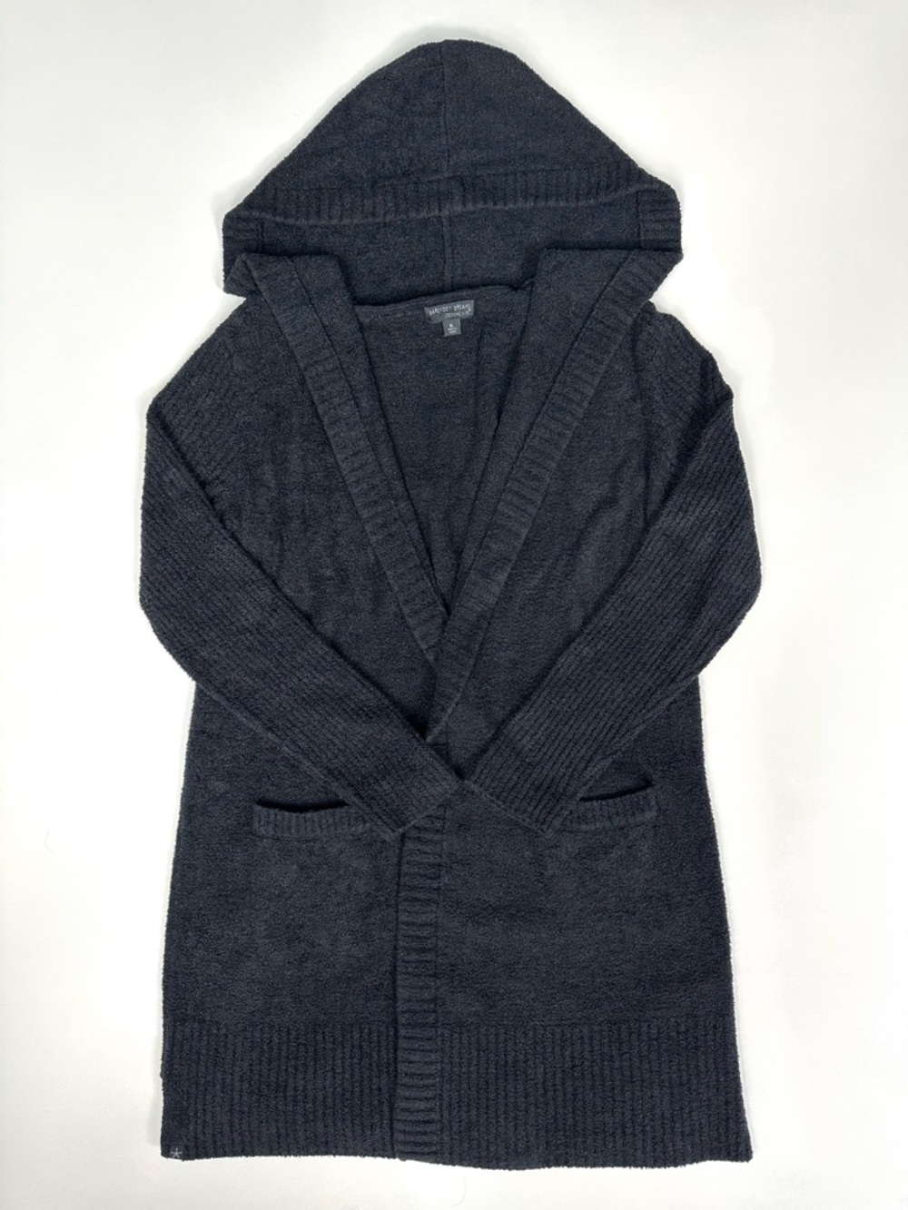 Barefoot Dreams CozyChic Lite Hooded Open Front Cardigan • Black • Sz XL • EUC - Picture 3 of 15